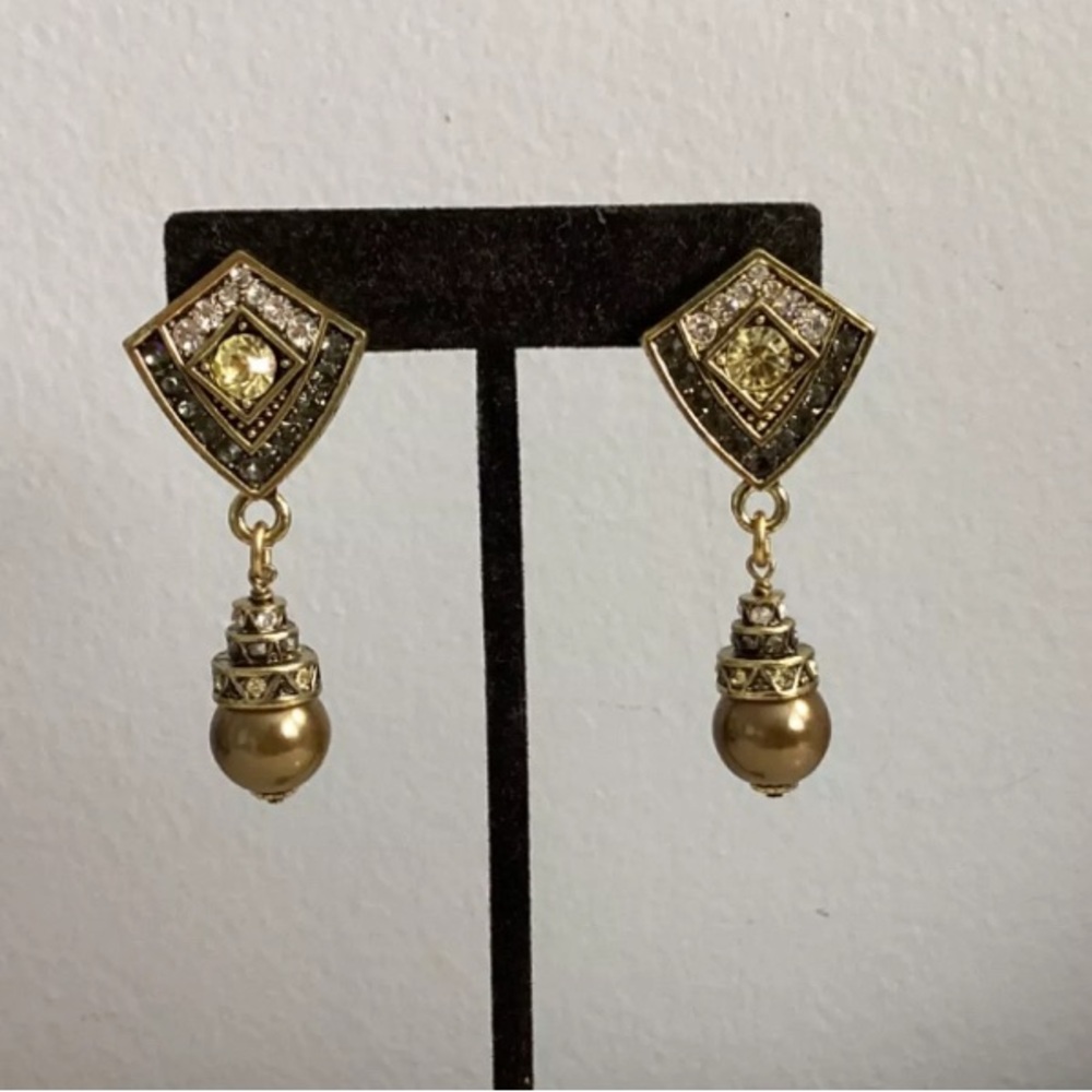 AUTHENTIC SIGNED HEIDI DAUS CLEAR, SMOKEY & YELLOW CRYSTAL EARRINGS NR